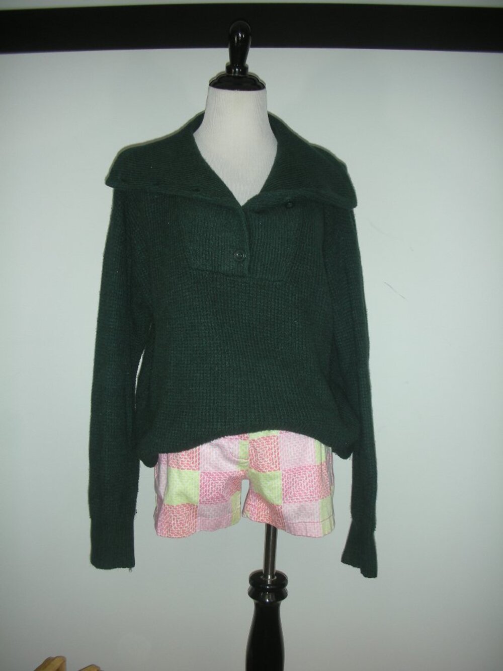 Aerie Green Oversized Quarter Button Collared Sweater Soft Knit M